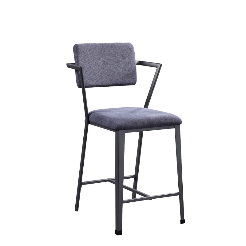 Fabric Upholstered Metal Counter Height Chair, Set Of 2,Gray And Black By Benzara