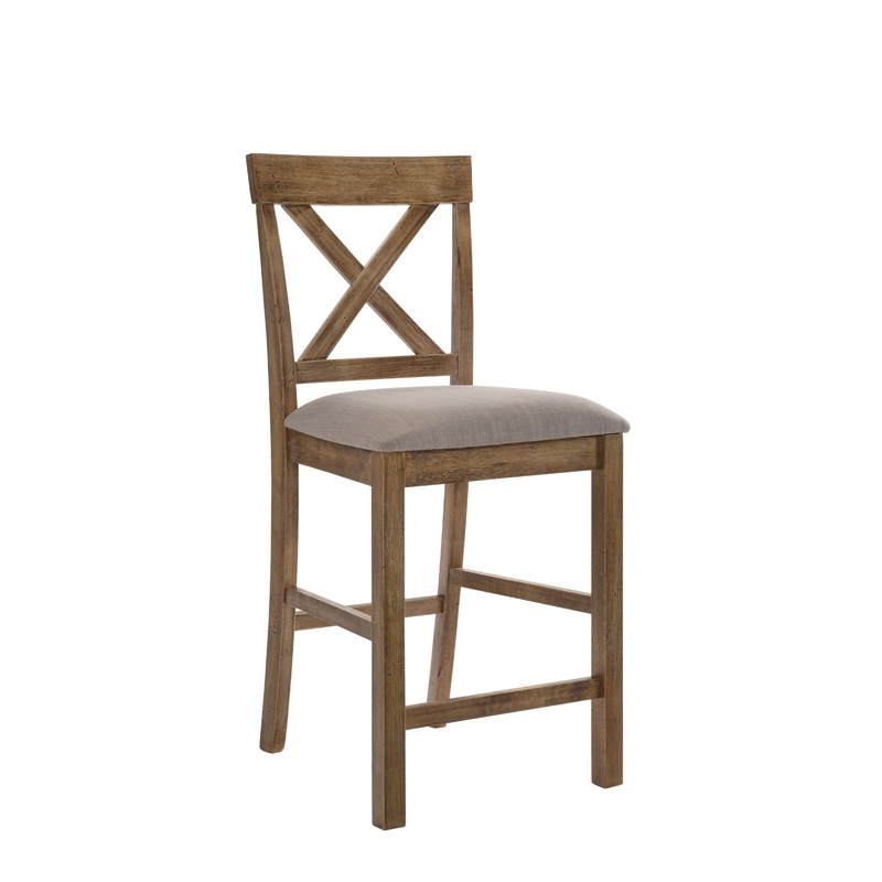 Fabric Upholstered Wooden Counter Height Chair,Set Of 2,Brown And Gray By Benzara