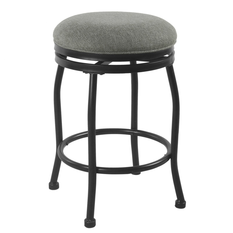 Metal Counter Stool With Swivelling Fabric Padded Seat, Gray And Black By Benzara
