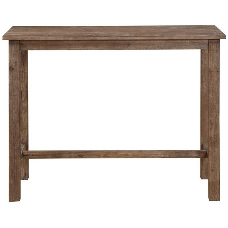 Rectangular Wooden Frame Pub Table With Trestle Base, Oak Brown By Benzara