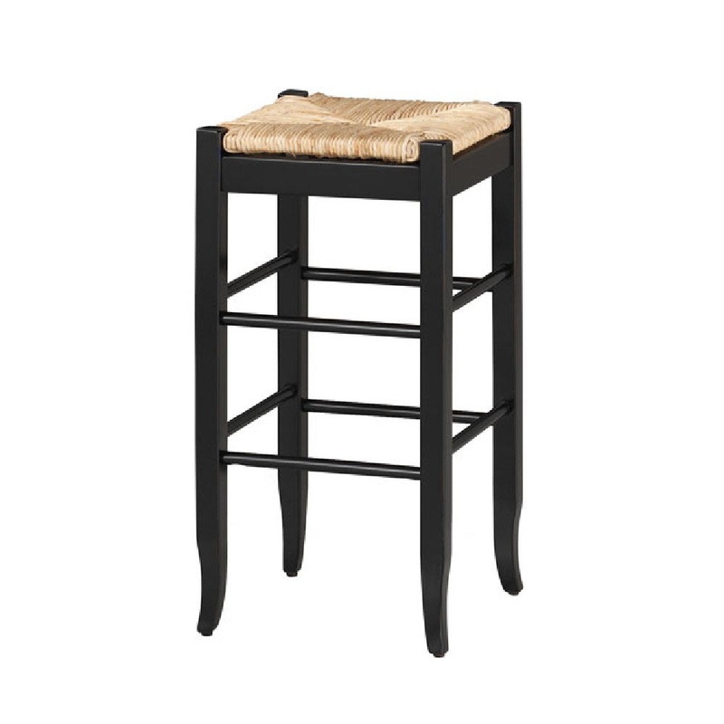 Rush Woven Wooden Frame Barstool With Saber Legs, Beige And Black By Benzara