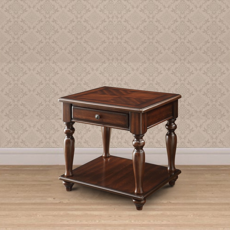 Wooden End Table With 1 Drawer And 1 Bottom Shelf, Walnut Brown By Benzara