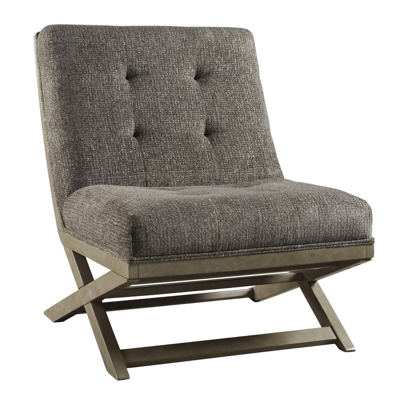 X Frame Base Wooden Accent Chair With Padded Seat And Back, Brown And Gray By Benzara