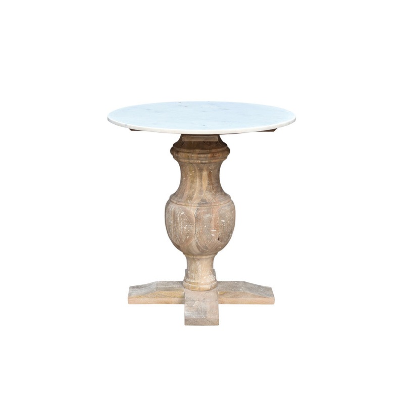 Brown Marble And Solid Wood Round End Table By Homeroots