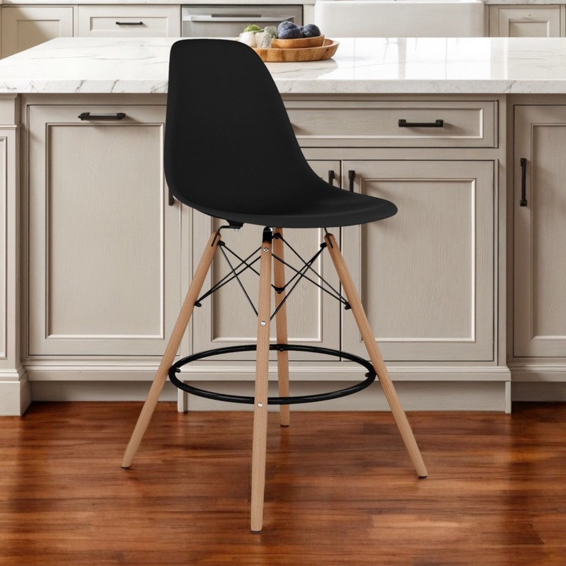 Black And Brown Heavy Duty Plastic And Solid Wood Counter Height Bar Chair By Homeroots