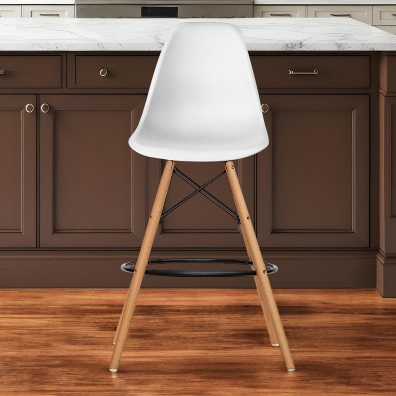 White And Brown Heavy Duty Plastic And Solid Wood Counter Height Bar Chair By Homeroots