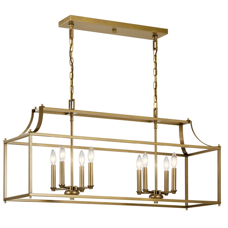 Morrigan Eight Light Linear Chandelier in Natural Brass