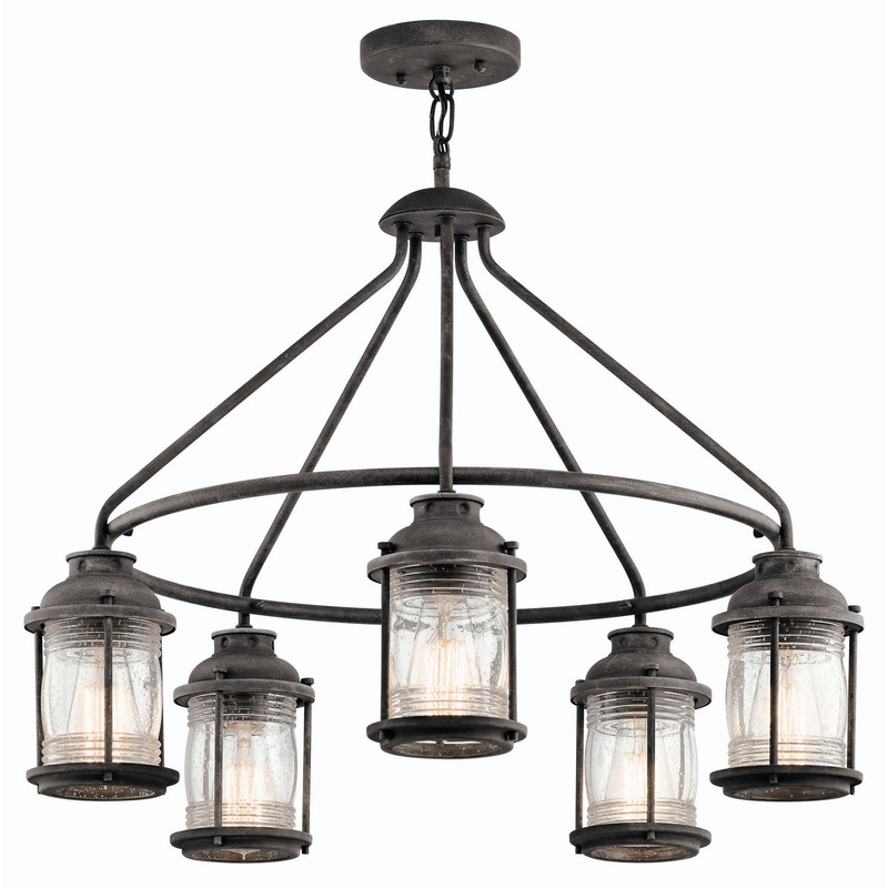 Ashland Bay Five Light Outdoor Chandelier in Weathered Zinc
