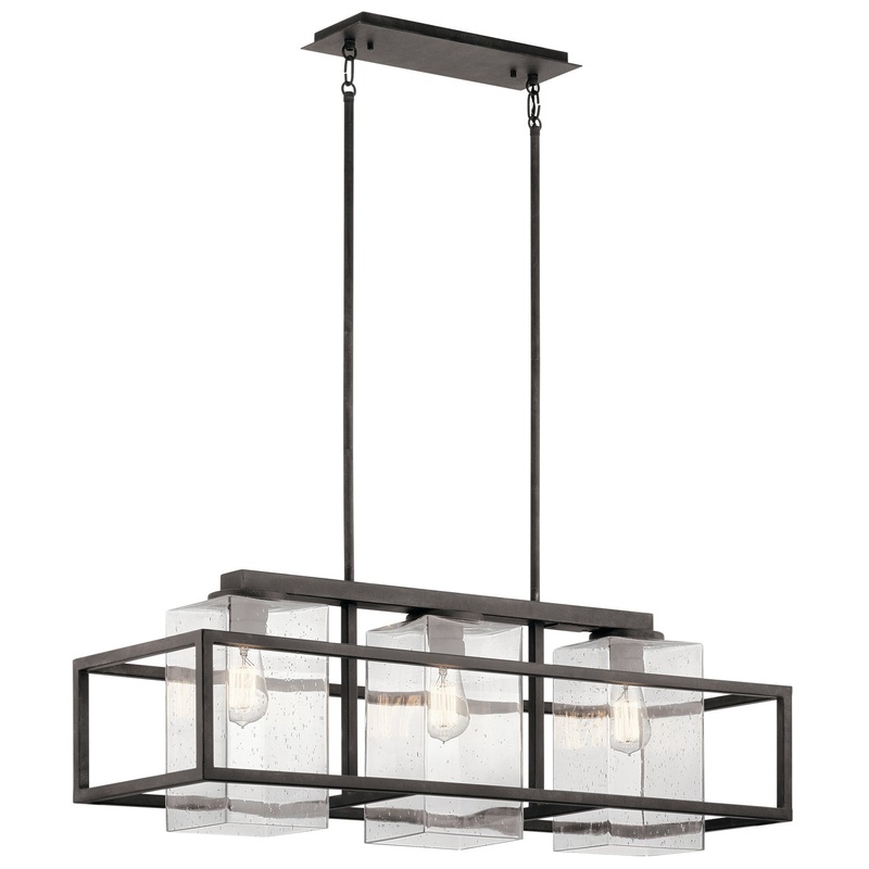 Wright Three Light Outdoor Linear Chandelier in Weathered Zinc