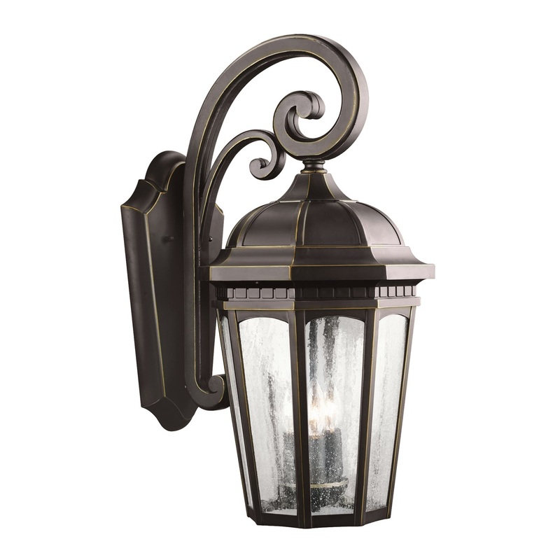Courtyard Three Light Outdoor Wall Mount in Rubbed Bronze